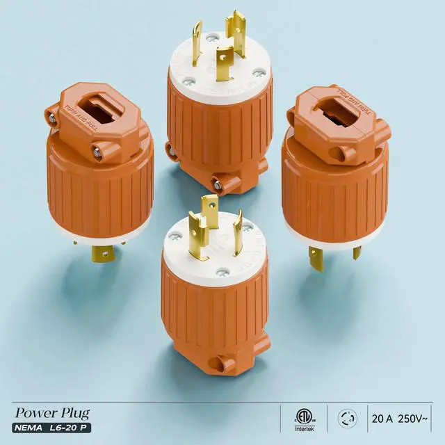 Alt view image 7 of 7 - (2PACK) NEMA L6-20P Locking Plug, Twist Lock L6-20 20Amp 250Volt Generator Plugs, Industrial Grade Lock in Male 20A/250V Connector, (ETL Listed) Heavy Duty Plug for Generators Orange