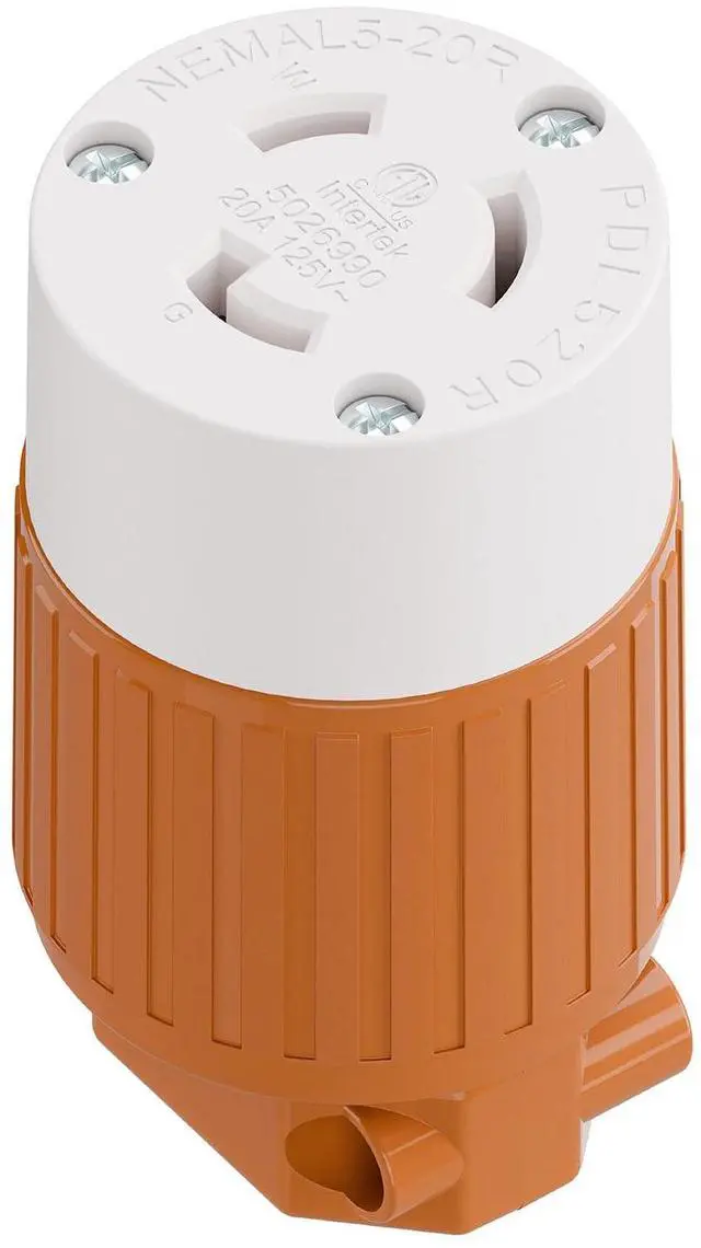 Main image of NEMA L5-20R Locking Plug Receptacle (ETL Listed) Twist Lock L5-20R 20Amp 125Volt AC Connector, Industrial Grade Lock in Female 20A/125V Socket, Heavy Duty 125V,20A, 2400Watt Orange
