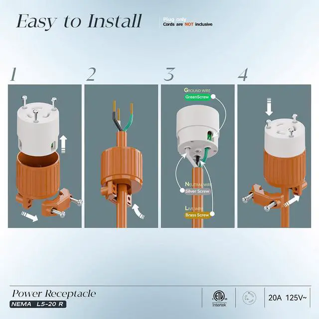 Alt view image 3 of 7 - (2PACK) NEMA L5-20R Locking Plug Receptacle (ETL Listed) Twist Lock L5-20R 20Amp 125Volt AC Connector, Industrial Grade Lock in Female 20A/125V Socket, Heavy Duty 125V,20A, 2400Watt Orange