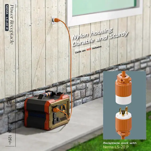 Alt view image 5 of 7 - (2PACK) NEMA L5-20R Locking Plug Receptacle (ETL Listed) Twist Lock L5-20R 20Amp 125Volt AC Connector, Industrial Grade Lock in Female 20A/125V Socket, Heavy Duty 125V,20A, 2400Watt Orange
