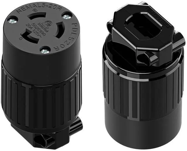 Main image of (2PACK) NEMA L5-20R Locking Plug Receptacle (ETL Listed) Twist Lock L5-20R 20Amp 125Volt AC Connector, Industrial Grade Lock in Female 20A/125V Socket, Heavy Duty 125V,20A, 2400Watt Black