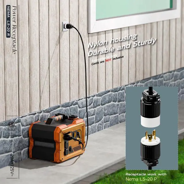 Alt view image 6 of 7 - (2PACK) NEMA L5-20R Locking Plug Receptacle (ETL Listed) Twist Lock L5-20R 20Amp 125Volt AC Connector, Industrial Grade Lock in Female 20A/125V Socket, Heavy Duty 125V,20A, 2400Watt Black/White