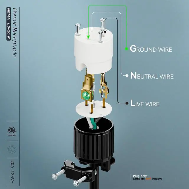 Alt view image 4 of 7 - (2PACK) NEMA L5-20R Locking Plug Receptacle (ETL Listed) Twist Lock L5-20R 20Amp 125Volt AC Connector, Industrial Grade Lock in Female 20A/125V Socket, Heavy Duty 125V,20A, 2400Watt Black/White