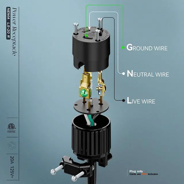 Alt view image 4 of 7 - NEMA L5-20R Locking Plug Receptacle (ETL Listed) Twist Lock L5-20R 20Amp 125Volt AC Connector, Industrial Grade Lock in Female 20A/125V Socket, Heavy Duty 125V,20A, 2400Watt Black