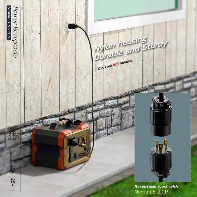 Alt view image 6 of 7 - NEMA L5-20R Locking Plug Receptacle (ETL Listed) Twist Lock L5-20R 20Amp 125Volt AC Connector, Industrial Grade Lock in Female 20A/125V Socket, Heavy Duty 125V,20A, 2400Watt Black
