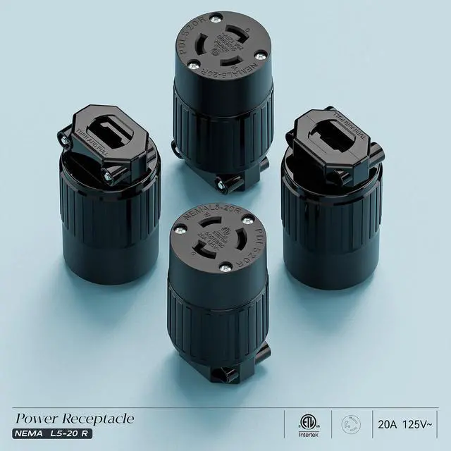 Alt view image 7 of 7 - NEMA L5-20R Locking Plug Receptacle (ETL Listed) Twist Lock L5-20R 20Amp 125Volt AC Connector, Industrial Grade Lock in Female 20A/125V Socket, Heavy Duty 125V,20A, 2400Watt Black
