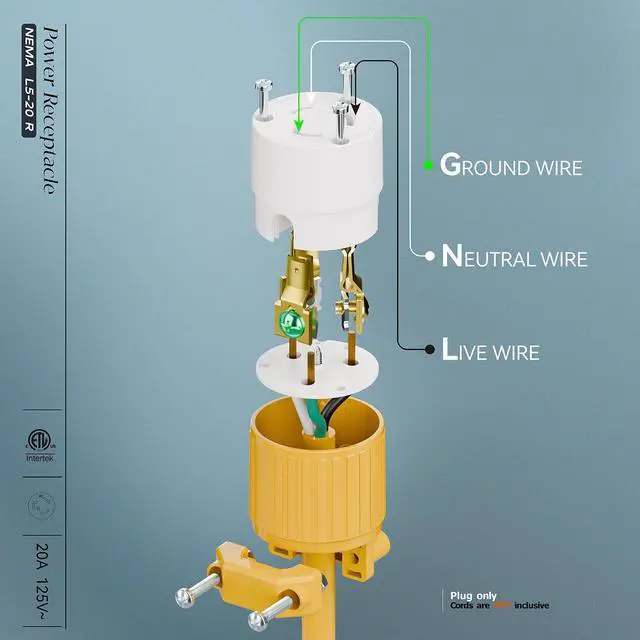 Alt view image 4 of 7 - NEMA L5-20R Locking Plug Receptacle (ETL Listed) Twist Lock L5-20R 20Amp 125Volt AC Connector, Industrial Grade Lock in Female 20A/125V Socket, Heavy Duty 125V,20A, 2400Watt Yellow