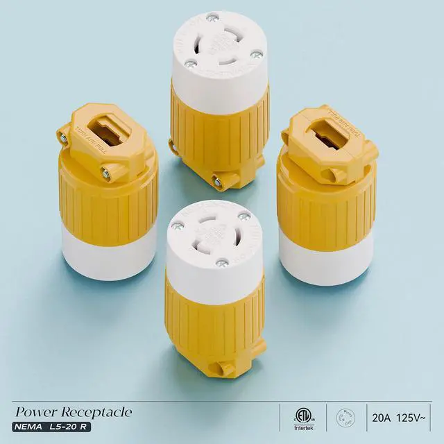 Alt view image 7 of 7 - NEMA L5-20R Locking Plug Receptacle (ETL Listed) Twist Lock L5-20R 20Amp 125Volt AC Connector, Industrial Grade Lock in Female 20A/125V Socket, Heavy Duty 125V,20A, 2400Watt Yellow