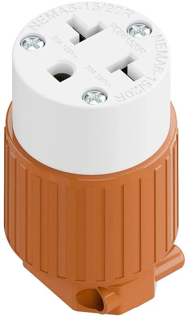 Main image of Four-in-One Heavy Duty NEMA 5-15R/5-20R/6-15R/6-20R Female Receptacle,15A/20A 125VOLT, 15A/20A 250V NEMA 4-in-1 Connector, Straight Female Socket Orange Color