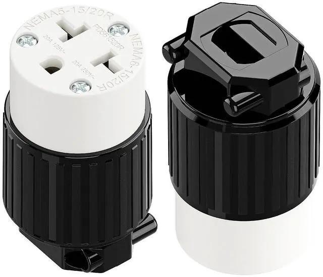 Main image of (2PACK) Four-in-One NEMA 5-15R/5-20R/6-15R/6-20R Female Receptacle,15A/20A 125VOLT, 15A/20A 250V NEMA 4-in-1 Connector, Straight Female Socket Black and White