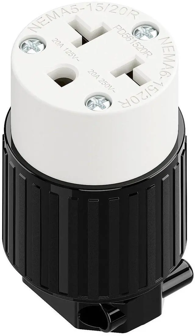 Main image of Four-in-One Heavy Duty NEMA 5-15R/5-20R/6-15R/6-20R Female Receptacle,15A/20A 125VOLT, 15A/20A 250V NEMA 4-in-1 Connector, Straight Female Socket Black and White