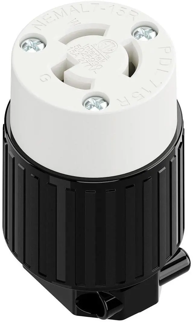 Main image of NEMA L7-15R Locking Plug, (ETL Listed) Cord End Connector, Twist Lock L7-15 15Amp 277Volt Female AC Connector, Industrial Grade 15A 277V Replacement Socket PDL715R Black/White