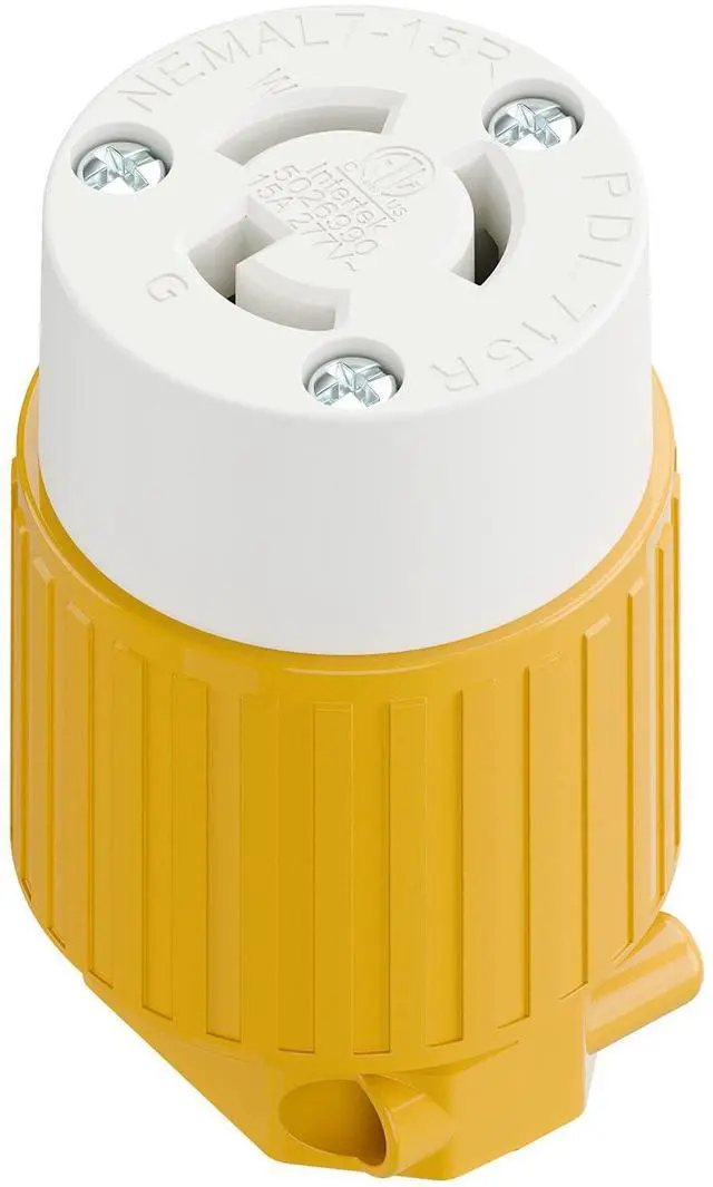 Main image of NEMA L7-15R Locking Plug, (ETL Listed) Cord End Connector, Twist Lock L7-15 15Amp 277Volt Female AC Connector, Industrial Grade 15A 277V Replacement Socket PDL715R Yellow