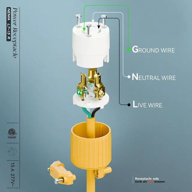 Alt view image 4 of 7 - 2PACK NEMA L7-15R Locking Plug, (ETL Listed) Cord End Connector, Twist Lock L7-15 15Amp 277Volt Female AC Connector, Industrial Grade 15A 277V Replacement Socket PDL715R Yellow