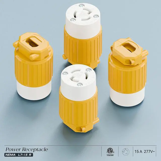 Alt view image 7 of 7 - 2PACK NEMA L7-15R Locking Plug, (ETL Listed) Cord End Connector, Twist Lock L7-15 15Amp 277Volt Female AC Connector, Industrial Grade 15A 277V Replacement Socket PDL715R Yellow