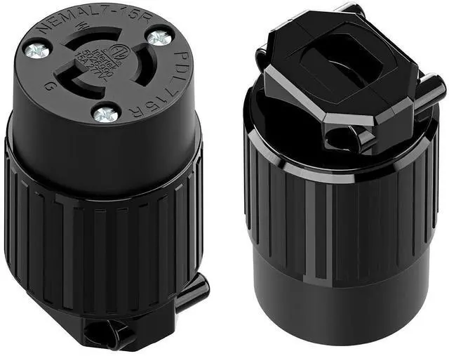 Main image of 2PACK NEMA L7-15R Locking Plug, (ETL Listed) Cord End Connector, Twist Lock L7-15 15Amp 277Volt Female AC Connector, Industrial Grade 15A 277V Replacement Socket PDL715R Black