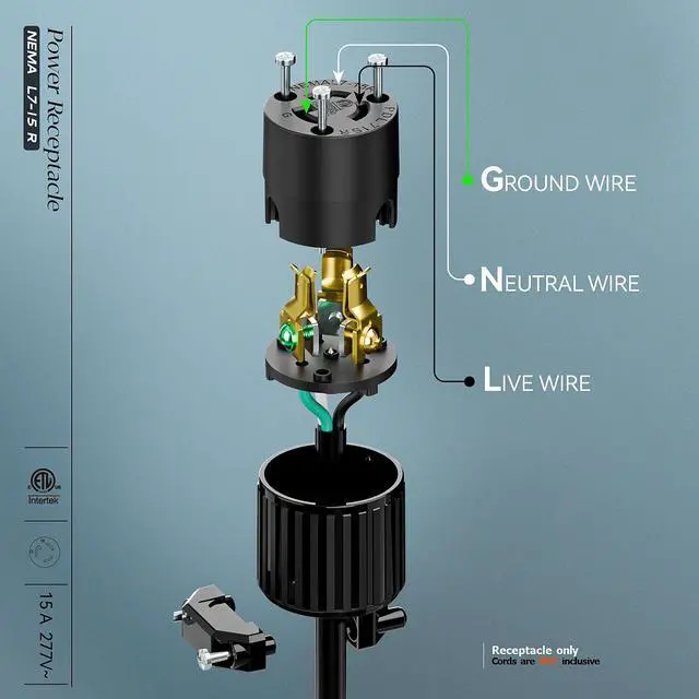 Alt view image 4 of 7 - 2PACK NEMA L7-15R Locking Plug, (ETL Listed) Cord End Connector, Twist Lock L7-15 15Amp 277Volt Female AC Connector, Industrial Grade 15A 277V Replacement Socket PDL715R Black