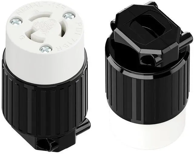 Main image of 2PACK NEMA L7-15R Locking Plug, (ETL Listed) Cord End Connector, Twist Lock L7-15 15Amp 277Volt Female AC Connector, Industrial Grade 15A 277V Replacement Socket PDL715R Black/White