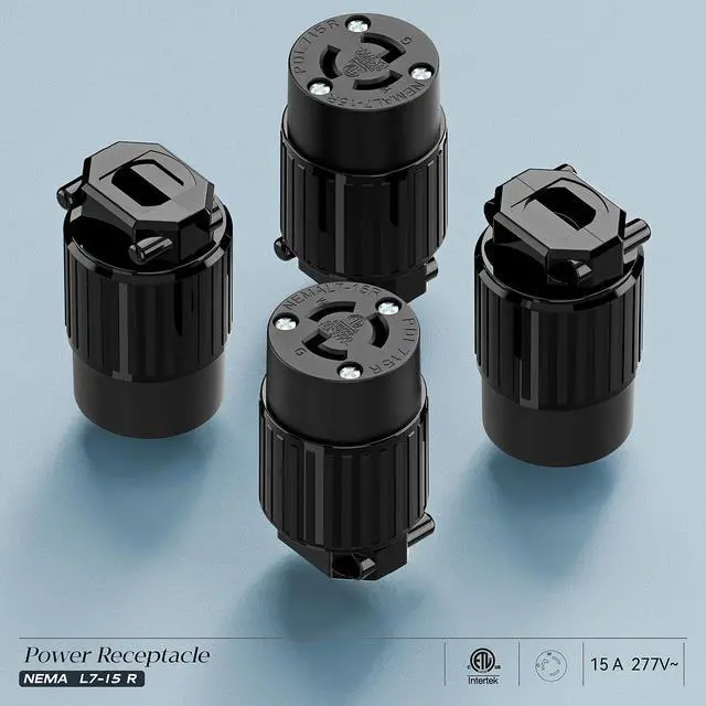Alt view image 7 of 7 - 2PACK NEMA L7-15R Locking Plug, (ETL Listed) Cord End Connector, Twist Lock L7-15 15Amp 277Volt Female AC Connector, Industrial Grade 15A 277V Replacement Socket PDL715R Black