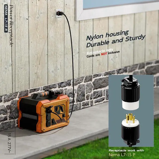 Alt view image 6 of 7 - NEMA L7-15R Locking Plug, (ETL Listed) Cord End Connector, Twist Lock L7-15 15Amp 277Volt Female AC Connector, Industrial Grade 15A 277V Replacement Socket PDL715R Black/White
