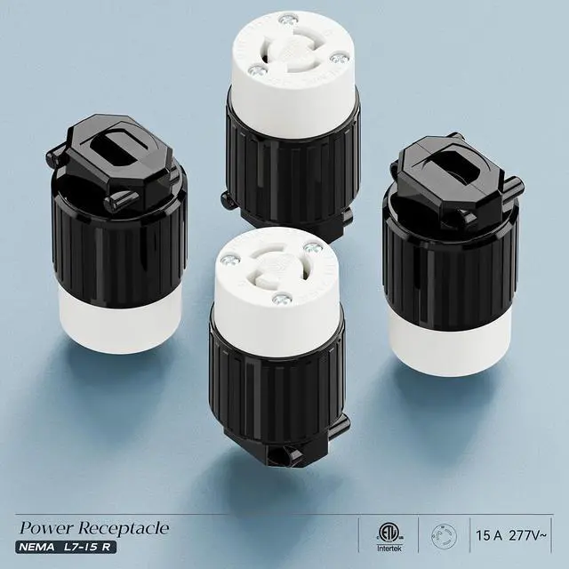 Alt view image 7 of 7 - NEMA L7-15R Locking Plug, (ETL Listed) Cord End Connector, Twist Lock L7-15 15Amp 277Volt Female AC Connector, Industrial Grade 15A 277V Replacement Socket PDL715R Black/White