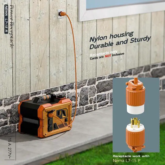 Alt view image 6 of 7 - NEMA L7-15R Locking Plug, (ETL Listed) Cord End Connector, Twist Lock L7-15 15Amp 277Volt Female AC Connector, Industrial Grade 15A 277V Replacement Socket PDL715R Orange