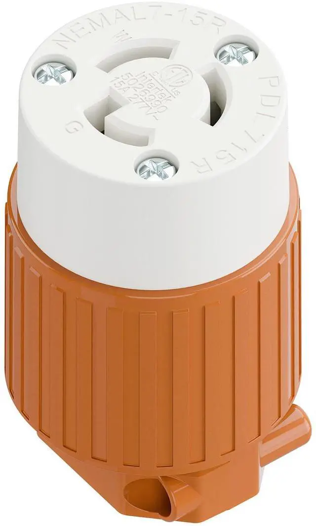 Main image of NEMA L7-15R Locking Plug, (ETL Listed) Cord End Connector, Twist Lock L7-15 15Amp 277Volt Female AC Connector, Industrial Grade 15A 277V Replacement Socket PDL715R Orange