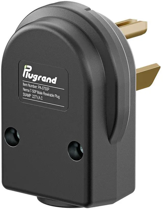Alt view image 2 of 7 - 50AMP 277Volt Nema 7-50P Plug 50A 277V Angle Plug, 3 Pole 3 Wire Grounding Straight Blade Plugs for Welders, Work with Cable OD Max. 1.0 Inch