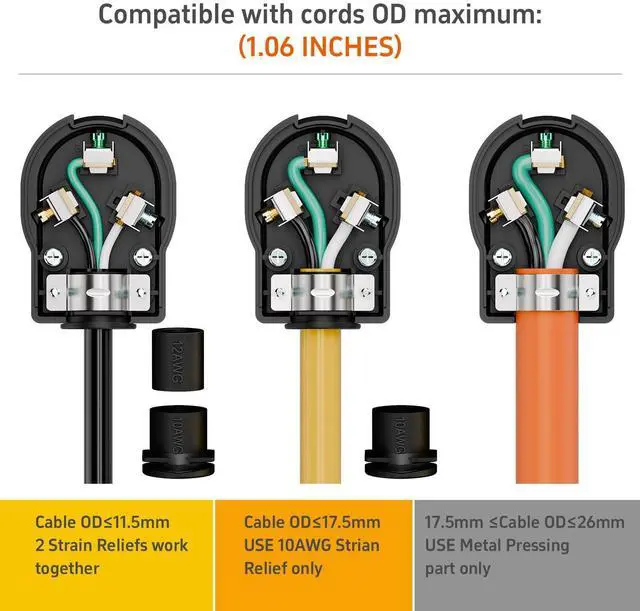 Alt view image 5 of 7 - 50AMP 277Volt Nema 7-50P Plug 50A 277V Angle Plug, 3 Pole 3 Wire Grounding Straight Blade Plugs for Welders, Work with Cable OD Max. 1.0 Inch