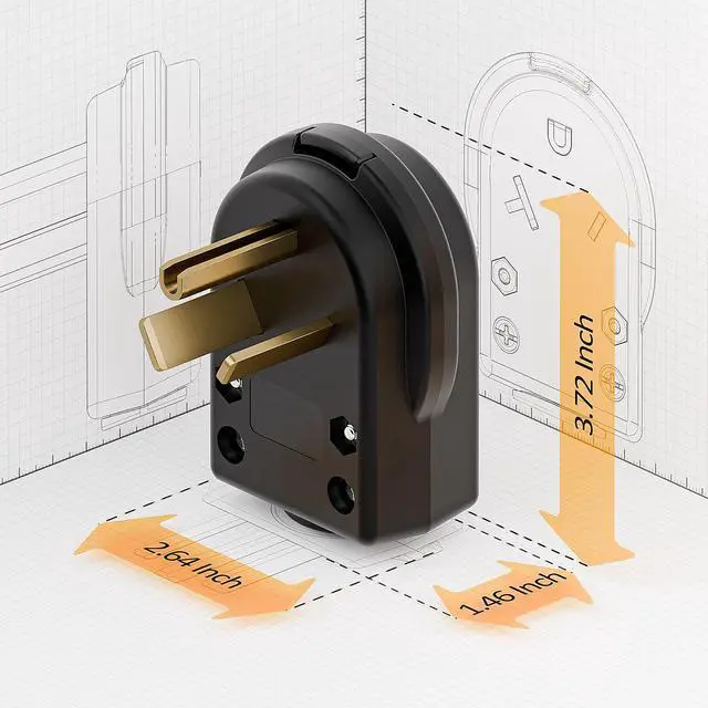 Alt view image 4 of 7 - 50AMP 277Volt Nema 7-50P Plug 50A 277V Angle Plug, 3 Pole 3 Wire Grounding Straight Blade Plugs for Welders, Work with Cable OD Max. 1.0 Inch