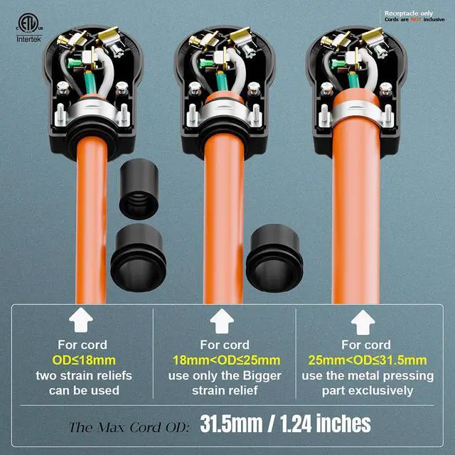 Alt view image 5 of 7 - NEMA 7-30R Plug,7-30R 30A/277V Female Socket (ETL Certified) 30Amp 277Volt Cord End Receptacle, Heavy Duty 3-Prong Connector, Black