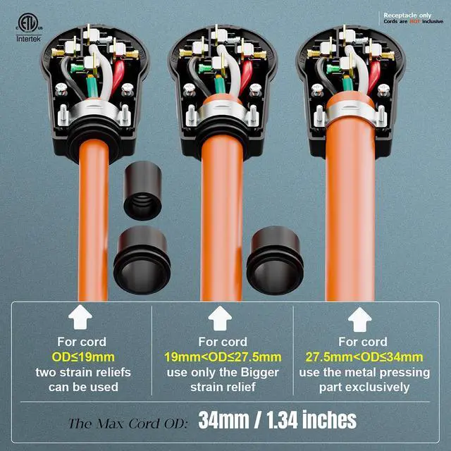 Alt view image 5 of 7 - (2PACK) NEMA 14-30R Plug,14-30 30A/125/250V Female Connector, (ETL Certified) 30Amp 125/250Volt Cord End Socket, Female 30A Dryer Receptacle, Heavy Duty, Black.
