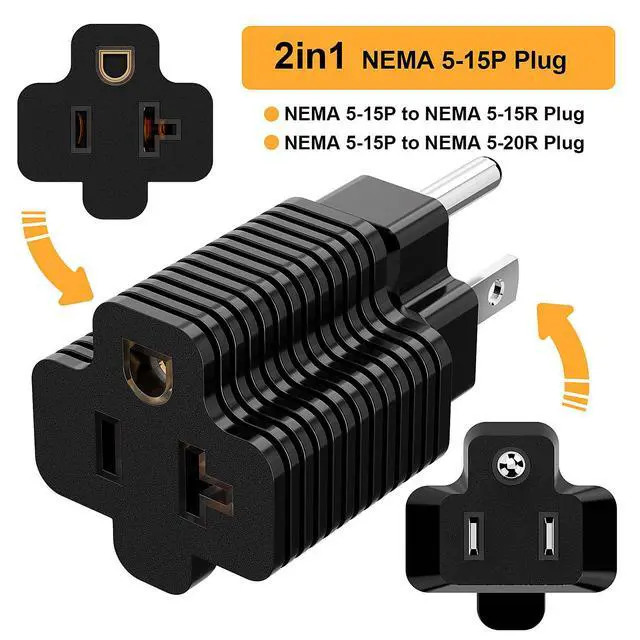 Alt view image 4 of 7 - (5Pack) Nema 5-15P to 5-20R Adapter, ETL Verified 2-in-1 15Amp 125Volt to 20Amp 125Volt Power Adapter, Household 15A to 20A Adapter T-Blade 15Amp to 20Amp