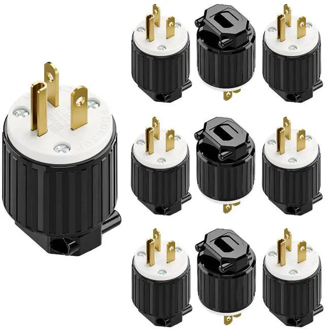 Main image of (10PACK) NEMA 6-20P Male Plug, ETL Listed 20AMP/250VOLT,20A Straight DIY Male, USA/Canada 3-Prong Connector, 20A/250V Plug Household AC Industrial Grade Plugs Black/White Color