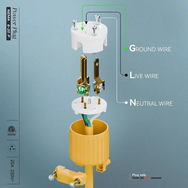 Alt view image 4 of 7 - NEMA 6-20P Male Plug, ETL Listed 20AMP/250VOLT,20A Straight DIY Male, USA/Canada 3-Prong Connector, 20A/250V Plug Household AC Industrial Grade Plugs Yellow Color