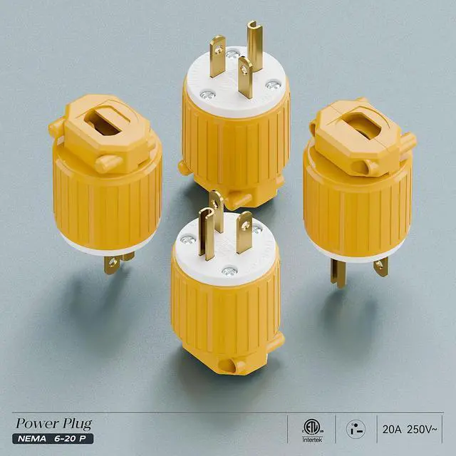 Alt view image 7 of 7 - NEMA 6-20P Male Plug, ETL Listed 20AMP/250VOLT,20A Straight DIY Male, USA/Canada 3-Prong Connector, 20A/250V Plug Household AC Industrial Grade Plugs Yellow Color