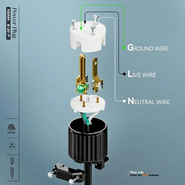 Alt view image 4 of 7 - (10PACK) NEMA 6-20P Male Plug, ETL Listed 20AMP/250VOLT,20A Straight DIY Male, USA/Canada 3-Prong Connector, 20A/250V Plug Household AC Industrial Grade Plugs Black/White Color