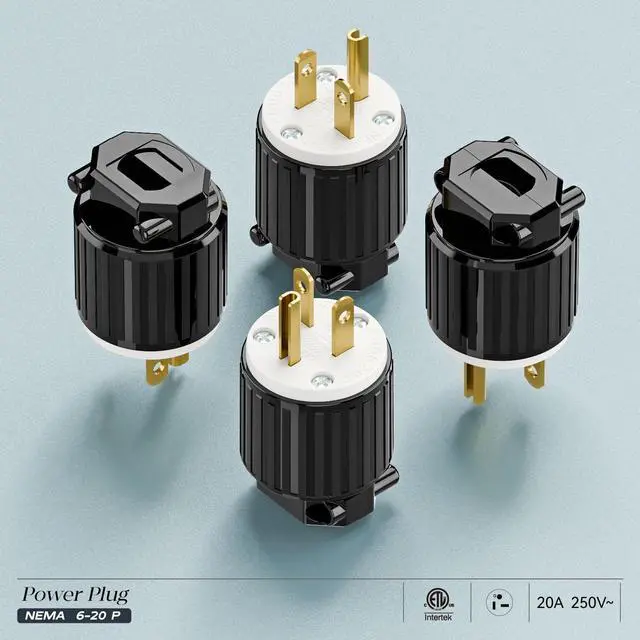Alt view image 7 of 7 - (10PACK) NEMA 6-20P Male Plug, ETL Listed 20AMP/250VOLT,20A Straight DIY Male, USA/Canada 3-Prong Connector, 20A/250V Plug Household AC Industrial Grade Plugs Black/White Color