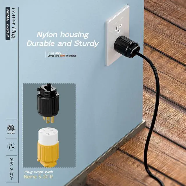 Alt view image 6 of 7 - NEMA 6-20P Male Plug, ETL Listed 20AMP/250VOLT,20A Straight DIY Male, USA/Canada 3-Prong Connector, 20A/250V Plug Household AC Industrial Grade Plugs Black Color