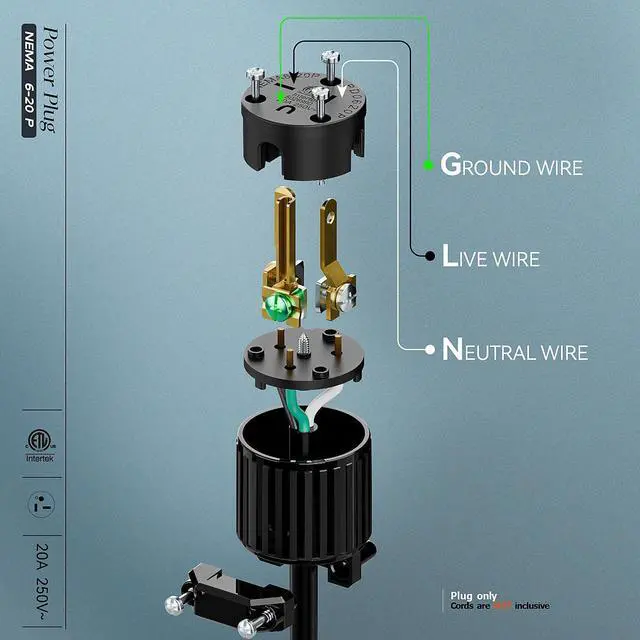 Alt view image 4 of 7 - NEMA 6-20P Male Plug, ETL Listed 20AMP/250VOLT,20A Straight DIY Male, USA/Canada 3-Prong Connector, 20A/250V Plug Household AC Industrial Grade Plugs Black Color
