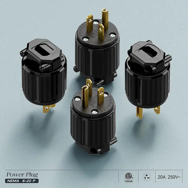 Alt view image 7 of 7 - NEMA 6-20P Male Plug, ETL Listed 20AMP/250VOLT,20A Straight DIY Male, USA/Canada 3-Prong Connector, 20A/250V Plug Household AC Industrial Grade Plugs Black Color