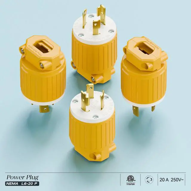 Alt view image 7 of 7 - NEMA L6-20P Locking Plug, Twist Lock L6-20 20Amp 250Volt Generator Plugs, Industrial Grade Lock in Male 20A/250V Connector, (ETL Listed) Heavy Duty Plug for Generators Yellow