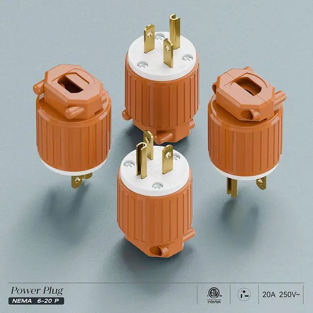 Alt view image 7 of 7 - NEMA 6-20P Male Plug, ETL Listed 20AMP/250VOLT,20A Straight DIY Male, USA/Canada 3-Prong Connector, 20A/250V Plug Household AC Industrial Grade Plugs Orange Color