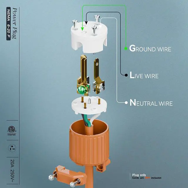 Alt view image 4 of 7 - NEMA 6-20P Male Plug, ETL Listed 20AMP/250VOLT,20A Straight DIY Male, USA/Canada 3-Prong Connector, 20A/250V Plug Household AC Industrial Grade Plugs Orange Color