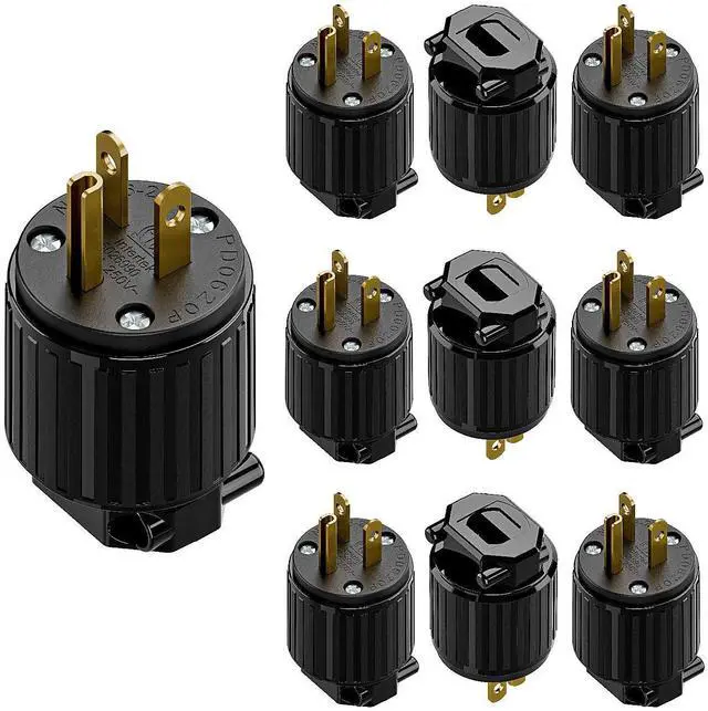 Main image of (10PACK) NEMA 6-20P Male Plug, ETL Listed 20AMP/250VOLT,20A Straight DIY Male, USA/Canada 3-Prong Connector, 20A/250V Plug Household AC Industrial Grade Plugs Black Color