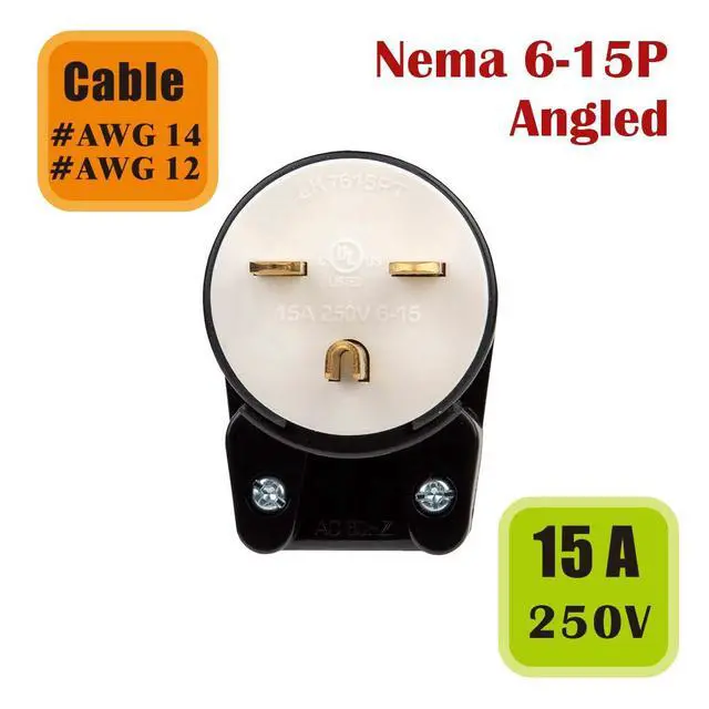 Alt view image 2 of 4 - 90 Degree Nema 6-15P Plug, Plugrand Right Angle ETL Listed 15A 250V Plug | 12-Directions Rotatable 6-15 Connector, Easy Assembly 15Amp 250Volt USA Canada 3-Prong Male Angled 15A Plug, Black & White