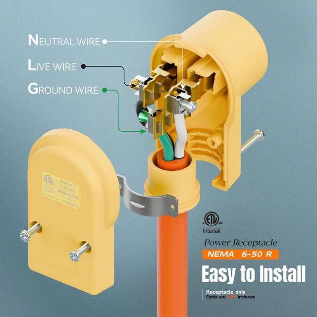 Alt view image 4 of 7 - NEMA 6-50R Plug,6-50R 50A/250V Welder Female Socket (ETL Certified) 50Amp 250Volt Cord End Receptacle for Welders & Driers, Heavy Duty Welder 3-Prong, Yellow