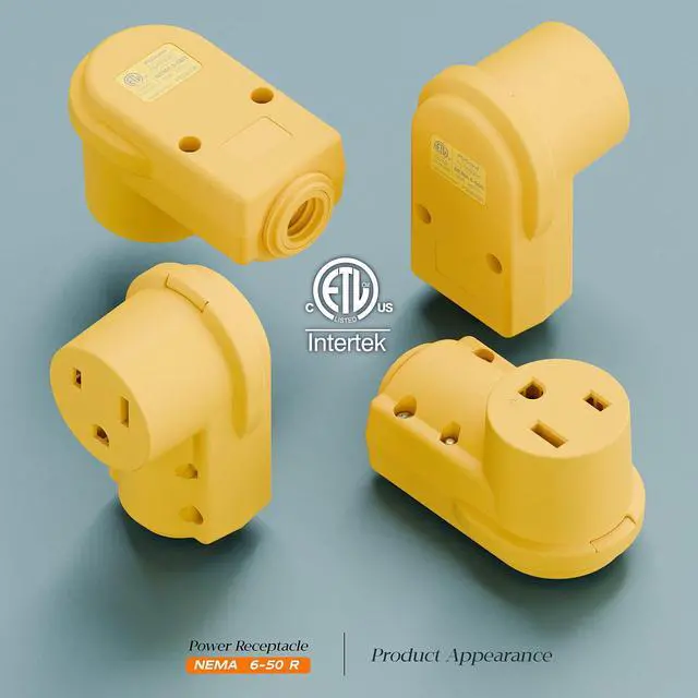 Alt view image 3 of 7 - NEMA 6-50R Plug,6-50R 50A/250V Welder Female Socket (ETL Certified) 50Amp 250Volt Cord End Receptacle for Welders & Driers, Heavy Duty Welder 3-Prong, Yellow