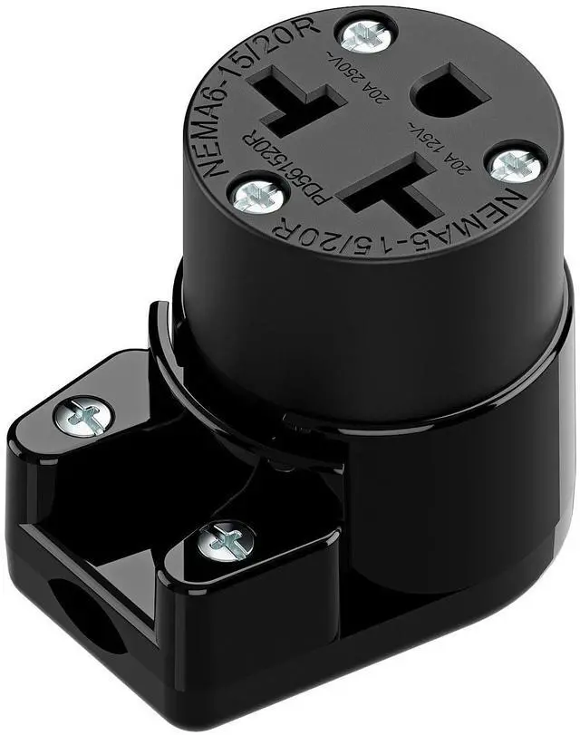 Main image of Right Angled Four-in-One Heavy Duty Polarized NEMA 5-15R/5-20R/6-15R/6-20R Female Receptacle,15A/20A 125VOLT, 15A/20A 250V NEMA 4-in-1 Connector, Straight Female Socket Black