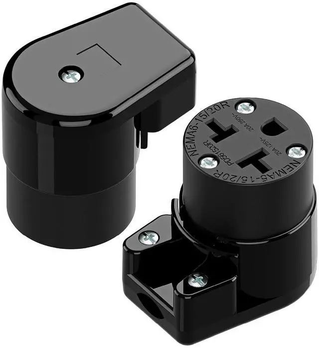 Main image of (2PACK) Right Angled Four-in-One Heavy Duty Polarized NEMA 5-15R/5-20R/6-15R/6-20R Female Receptacle,15A/20A 125VOLT, 15A/20A 250V NEMA 4-in-1 Connector, Straight Female Socket Black